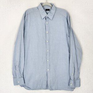 Ermenegildo Zegna Shirt Mens Extra Large Blue Long Sleeve Button Up Cotton